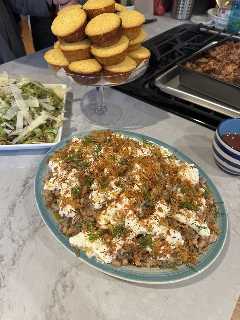 Barbecue sides with cornbread muffins and a creamy salad
