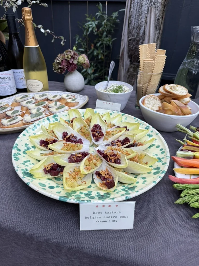 Belgian endive appetizers arranged on a colorful platter
