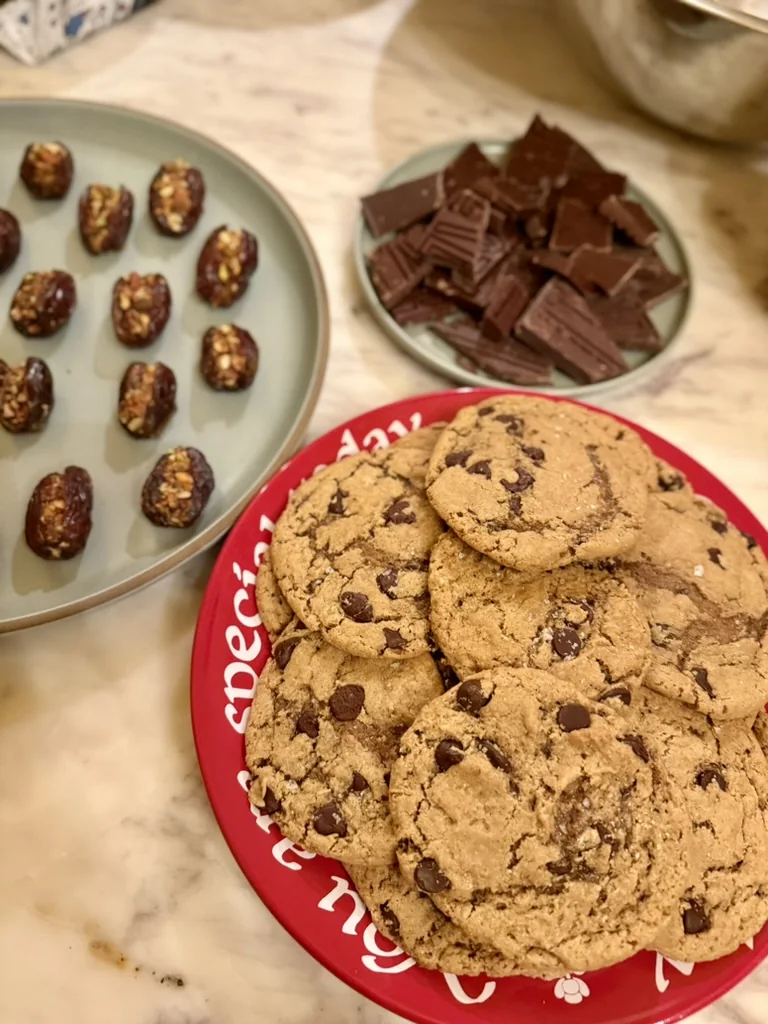 Gluten-free and dairy-free cookies, dates, and chocolate